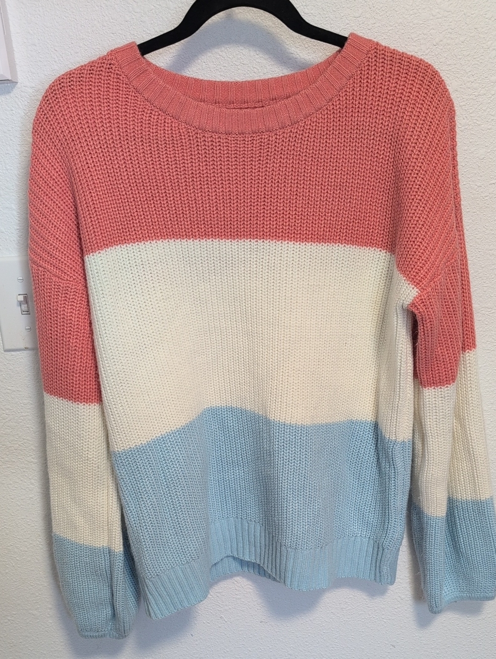 Colorblock Crewneck Sweater - Pink, White & Light Blue
